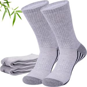 Bamboo Socks Summer, Sunew Unisex Thin Sweaty Feet Arch Support Compression-Fit Trekking Camping Hiking Home Training Anti Slip No Odor Crew Practice Dress Socks for Snowday Gray 3 Pairs, XL