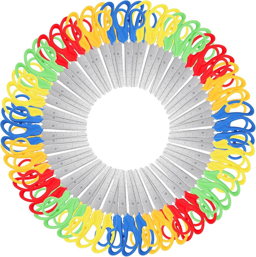 60 Pack 5" Small Craft Scissors, Stainless Steel Blades with Soft Grip Handles, Blunt Tip Safety Scissor for Home Office, Comfort Grip Scissors Bulk for Cutting Paper