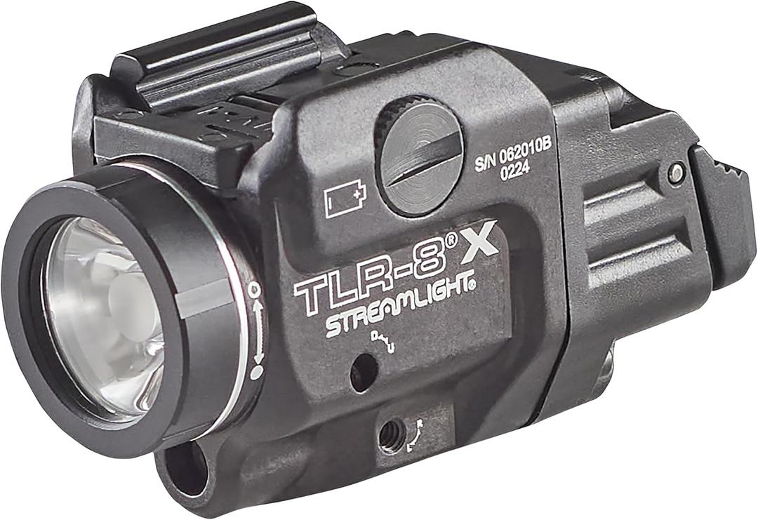 Streamlight 69414 TLR-8 X 500-Lumen Tactical Weapon Light with Integrated Red Aiming Laser for Select Handguns, Includes Rear Switch Options, Mounting Kit, and Keys, Black