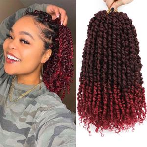 Bestlove Burgundy Pretwisted Passion Twist Crochet Hair14 Inch 8 Packs Short 1B/Bug Crochet Passion Twist Hair Pre-Looped Red Crochet Hair for Black Women