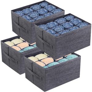 EASEVE 4Pcs Closet Organizers and Storage Bins for Clothes - 12 Cell Drawers Organizer Grid Storage Box for Jeans Pants Sweater T-shirts, Wardrobe Shelf Dividers Closets Organization