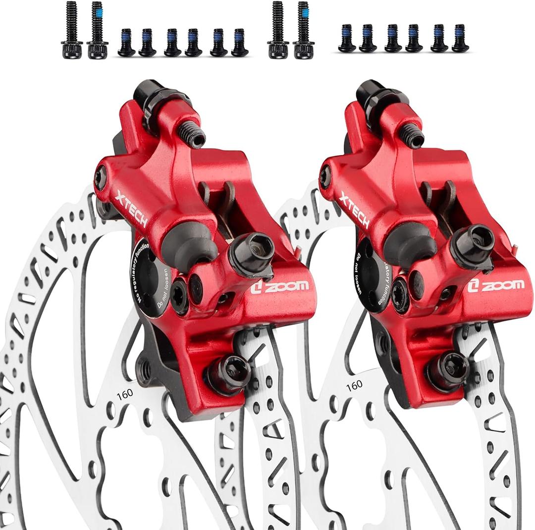 Hycline Zoom Hydraulic Disc Brake Calipers: HB-100 MTB Bike Brake Caliper Front + Rear Set for Mountain, Road Bicycle and E-Bike (Red)