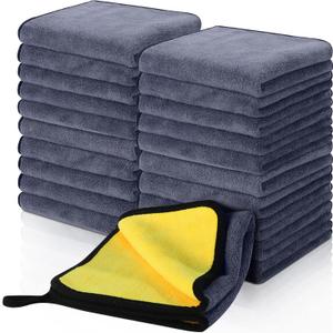 Nuenen 20 Pcs Microfiber Cleaning Cloth for Cars 800 GSM Thick Plush Microfiber Cleaning Dusting Cloth Auto Detailing Absorbent Towels Rags for Car Household Kitchen Window, 15.75''(Grey and Yellow)