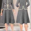 VFSHOW Womens 2024 Fall Work Business Office Dresses Tweed Crew Neck Buttons Slimming Peplum Fit and Flare A Line Dress (S)