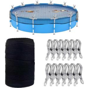18ft Durable Round Pool Covers for Above Ground Pool, Pool Leaf Net Cover with 12 Large Metal Clips, Ideal Leaf Net for 18FT Round Pools (Black)