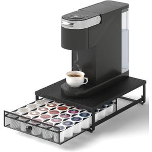 Coffee Pod Holder Counter Coffee Vertuo Capsules Storage Organizer with Sliding Drawer Compatible For 35 K-Cup Pods No Assembly Needed Black