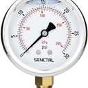 SENCTRL 0-30 PSI Glycerin Liquid Filled Low Pressure Gauge, 2.5" Dial Size, 1/4 NPT, Stainless Steel Case, Lower Mount, for Water Oil Air Pressure Test