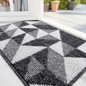 OLANLY Door Mat Indoor Entrance Washable 32x20, Odor-Free Low-Profile Front Back Geometric Doormat, Absorbent Resist Dirt Entry Carpet, Easy to Clean Sturdy Inside Floor Mats for Entryway, Black