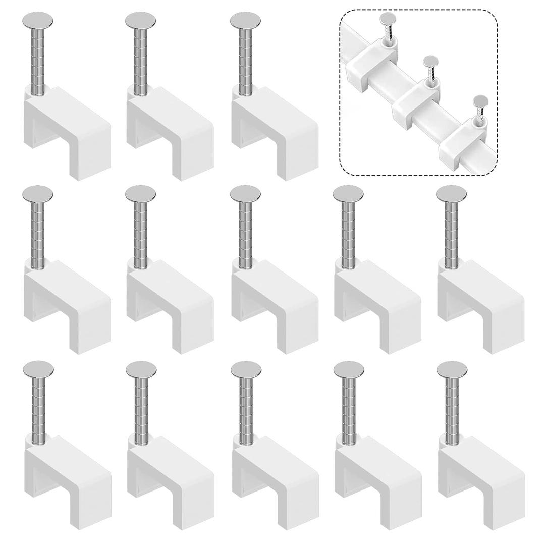 300 Pcs 8mm Cable Clips Nail in Cable Clips Flat Ethernet Cable Wall Clips Cable Tacks Coax Cable Clip Speaker Wire Clips Cable Nails for Cords Cat5/ Cat5e/ Cat6/ Cat7 RJ45 Cord Clips
