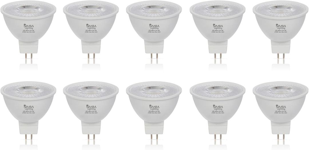 Simba Lighting LED MR16 5W 12V Light Bulb (10 Pack) 35W to 50W Halogen Spotlight Replacement for Landscape, Accent, Track Lights, Desk Lamps, FWM EXN, GU5.3 Bipin Base, 2700K Warm White, Not Dimmable