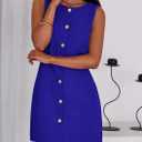 PRETTYGARDEN Work Dresses for Women 2026 Summer Business Formal Short Dress Sleeveless Button Down Elegant Office Outfits (Blue, XL)