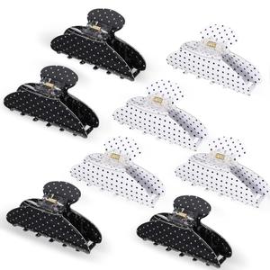 8 Pcs Large Acrylic Hair Claw Clips for Women Non slip Strong Hold Clamps for Thick and Thin Hair(Polka Dots,Black,White)