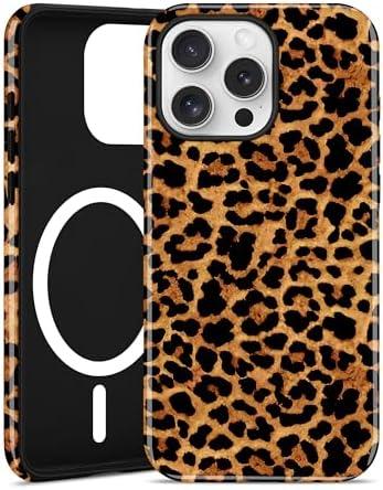 Jusy Compatible with MagSafe Brown Leopard Print Phone Case for iPhone 12 Pro Max, Trendy Luxury Magnetic Soft TPU and Hard PC Protective Phone Cover for Women Girls - Leopard