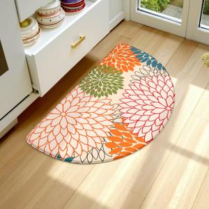 KIMODE Half Circle Kitchen Mats for Floor Cushioned Anti Fatigue,Semi Round Boho Kitchen Rug Non Slip,Waterproof Padded Kitchen Floor Mat Carpet Decor for Sink Laundry Bathroom,Colorful