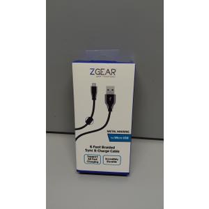 Z GEAR 6 Foot Braided Sync & Charge Cable. For Micro USB
