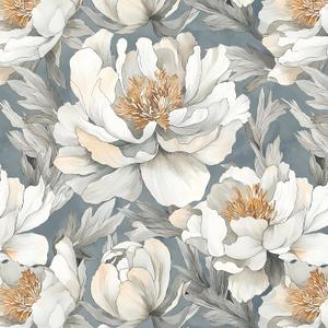 Safiyya Peel and Stick Wallpaper Grey and White Floral Contact Paper Peel and Stick 17.3"x 78.7" Wall Paper Self Adhesive Removable Wallpaper for Bedroom Bathroom Vinyl Roll