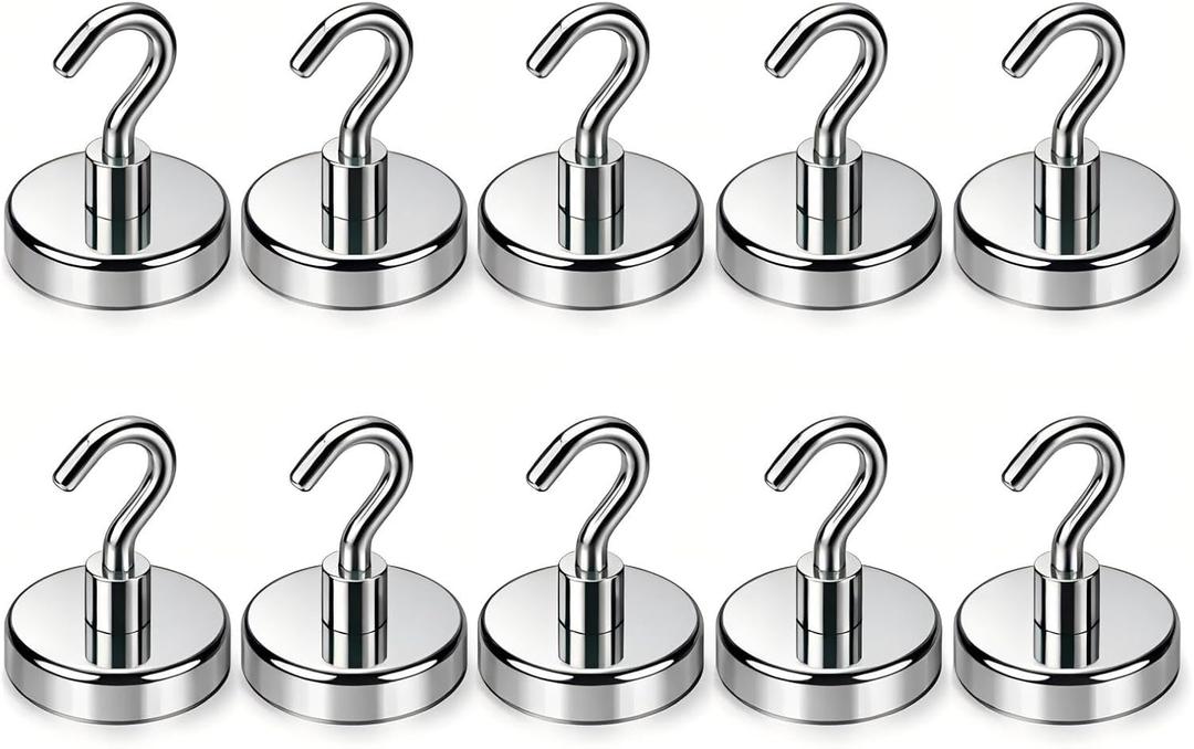 5 x Magnetic Hooks 10 Packs, 50Lbs Strong Magnetic Hooks, 10 Pcs Strong Locker Magnetic Hooks for Hanging