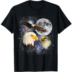 Three Bald Eagle Moon Meme Funny American Bird Eagles Lover T-Shirt (X-Large, Black)