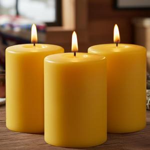 3 Pack Beeswax Candles - 3x4inchs Emergency Candles, Beeswax Pillar Candles 180 Hours Long Burning 100% Pure Natural for Emergency, Dripless & Smokeless Bees Wax Candle for Home & for Relax(3x4in)