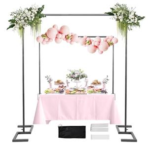 8.2FT Square Wedding Arch,Metal Arch Backdrop Stand Heavy Duty Adjustable,Extra 2 Clamp Change Over The Table Rod Stand,Black Balloon Arch Stand for Valentine Party Decor,Photoshoot Backdrop Stand Kit