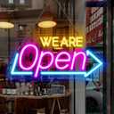 WE ARE OPEN Neon Sign for Business Window, RGB Color Changing Flow Open Led Sign with App Remote Control Music Syncing, Colorful Dimmable Light up Sign for Bar Salon Shop Club Restaurant Wall Decor