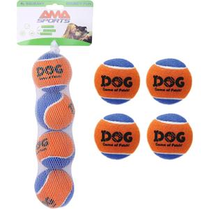 AMA SPORT Squeaky Tennis Balls for Dogs 2.5" Small Medium Dog Tennis Balls for Throwing and Fetching Dog Toys for Training, Exercise, High Bouncing 4 Pack (Orange Blue)
