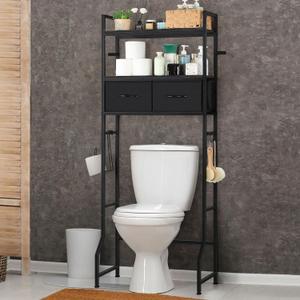 YBING Black Over The Toilet Storage Cabinet, Over Toilet Bathroom Organizer Freestanding, Above Toilet Storage Cabinet, Over Toilet Storage Shelf with Drawers