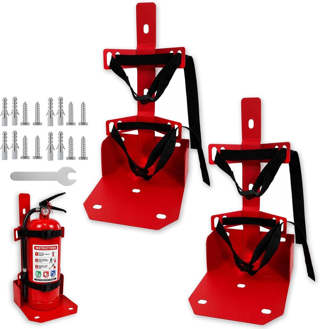 Fire Extinguisher Wall Mount Bracket for 20LB ABC, 10-15LB CO2 (2PCS,Red)