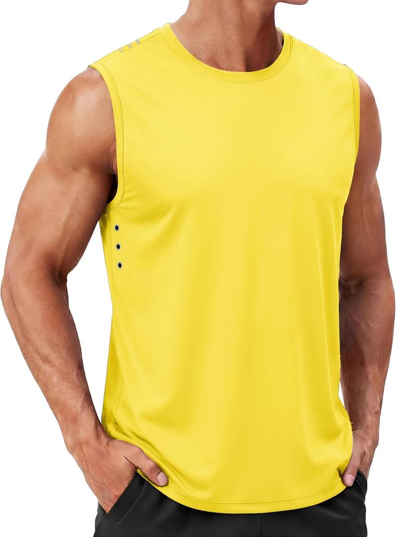 TACVASEN Sleeveless Shirts for Men Tank Tops Quick Dry Workout Muscle Shirt (Yellow, XL)