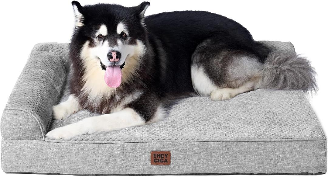 EHEYCIGA XXL Dog Bed Memory Foam, Orthopedic Giant Dog Bed Jumbo with Washable Removable Cover, Waterproof Pet Sofa Couch with Nonskid Bottom, 48x35x7.5, Grey