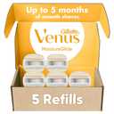 Gillette Venus Moistureglide Women's Razor Refills, 5 Refill Cartridges, Fits Venus Reusable Razor Handles, 5-Bladed Razor Blades with Built-in Shave Gel Bars, Women's Razor
