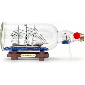 11inch Black Pearl Caribbean Pirate Dual Model Ship in a Bottle Glass Ornament Table top Nautical Home Decoration Mayflower USS Constitution USCG Eagle Gift for boy (Con-B-27)