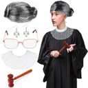 5 Pieces RBG Wig Set Judge Costume Accessories Women's Dissent False Collar Necklace Costume for Halloween Cosplay Party Favors (Grey)