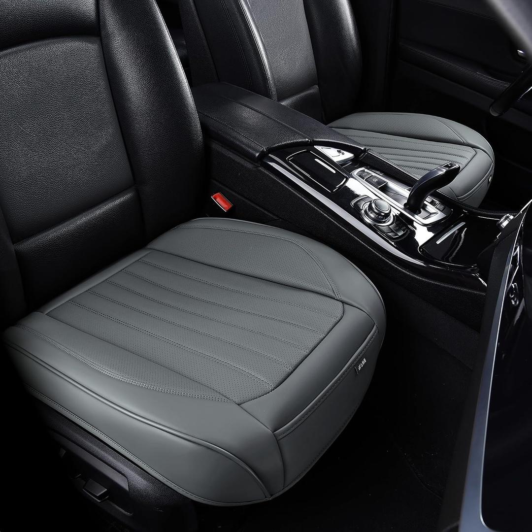 BWTJF Gray Car Seat Cover 2 Pack, Universal Leather Front Seat Covers Bottom Protector, Anti-Slip and Full Wrapping Edge Compatible with Most of Vehicles - SUVs/Sedans/Pickup Trucks