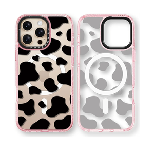 for iPhone 16 Pro Max Case Cute - Compatible with Magsafe - Durable Shockproof 6.6 ft Drop Impact Phone Case - Funny Milk Cow Print Design (6.9") Glitter Pink