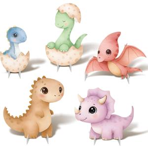 5Pcs Dinosaur Baby Shower Decorations, Large Baby Dinosaur Cardboard Cutout Standup, Dino Themed Birthday Party Signs for Photo Booth Props Backdrops Decor Cartoon Party Supplies