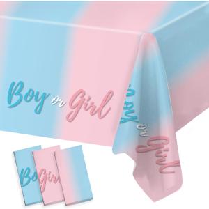 3PCS Plastic Gender Reveal Tablecloths,Gender Reveal Party Supplies Disposable Pink and Blue Table Cover for Boy or Girl GenderReveal Parties Baby Shower Birthday Party Decorations, 51.2X 86.6inch