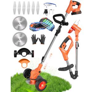Cordless Weed Wacker, 21V 2-in-1 Lightweight Stringless Weed Wacker, Foldable 2.0Ah Battery Powered Weed Trimmer, Grass Trimmer/Brush Cutter/Edger Lawn Tool for Yard Lawns Garden