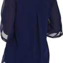 GUANYY Women Summer Casual V-Neck 3/4 Sleeve Chiffon Blouses Loose Tunic Long Flowy Sheer Dressy Tops Navy Blue Medium (Blue, M)