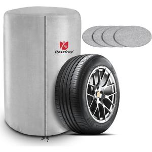 Rosefray Tire Cover Outdoor with 4 Felt Pads 420D Waterproof 4 Tire Storage Silver- (M-Dia 26''-28.7'')