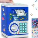 Dark Blue Piggy Bank for Kids with Password Code Lock and Auto Grab Bill Slot, PhilaeEC Real Money Cash Coin Can Saving Box Electronic Money Safe Bank, Hot Gift for 4 7 8 9 10 11 Year Old Boys Girls (Bark Blue)