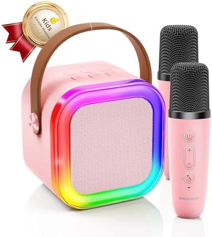 Kinglucky Mini Karaoke Machine for Kids, Top Birthday Gift Pick for Girls Ages 3, 4, 5, 6, 7, 8, 9, 10, 11, 12 Years Old, Kids' Personal Video Players Accessories with 1 Mics & Fun Voice Effects, Pink,