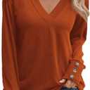 Blouses For Women, Plus Size Tops For Women, V Neck Long Sleeve Shirts For Women, Tunic Tops To Wear With Leggings (Orange)