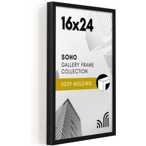 Americanflat 16x24 Poster Frame with Polished Plexiglass - Soho Collection - Gallery Style Deep Molding Picture Frames for Wall Display - Black