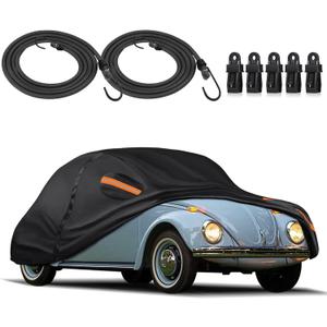 KEYOOG Car Cover Waterproof All Weather Fit for Volk-swagen Beetle Bug 1960-1979, 600D Oxford Cloth Heavy Duty, Sun Hail Protector Seal Skin Outdoor Car Covers with Door Zipper/Cotton Lining, Black
