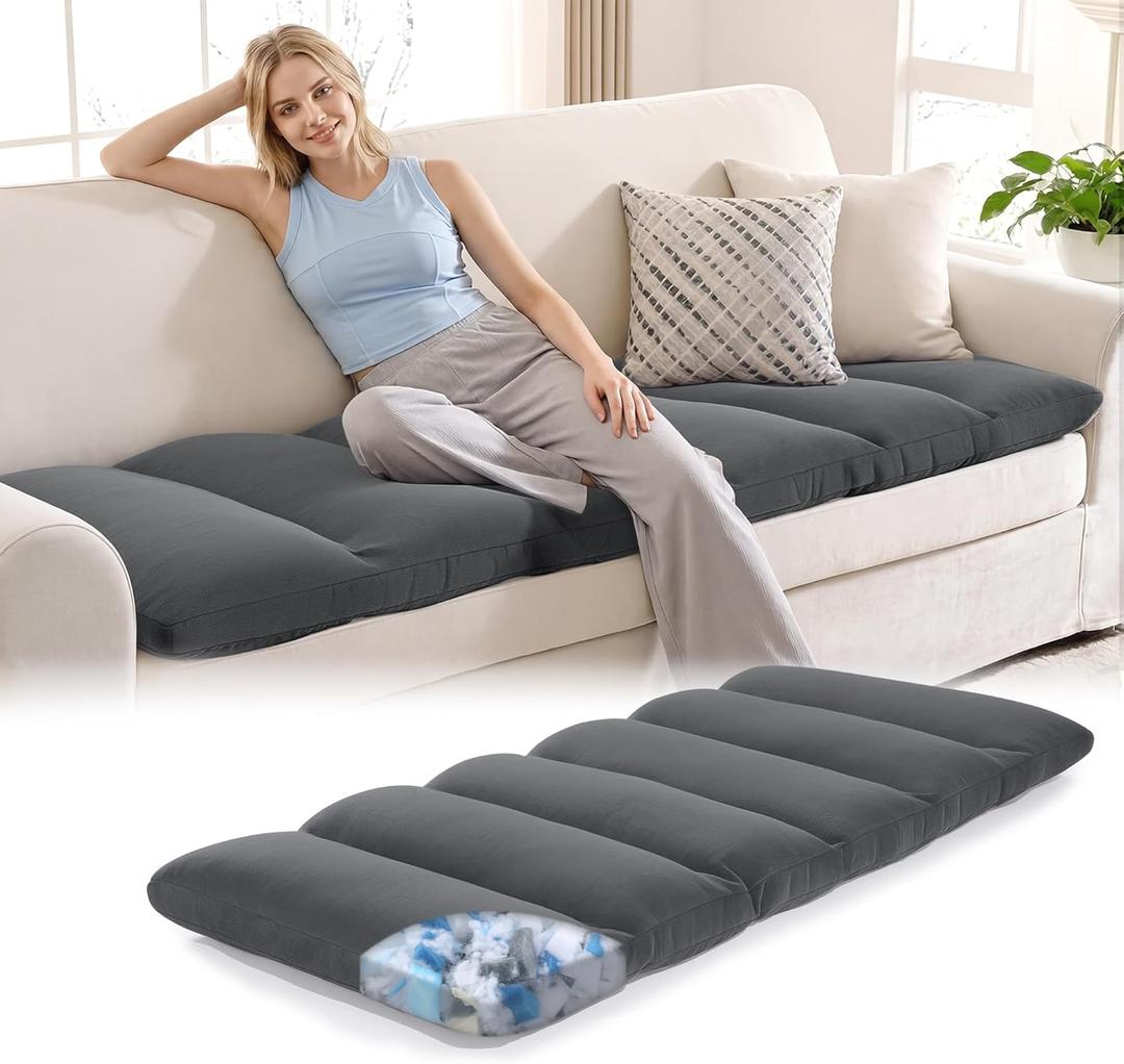 HOMBYS 3-Inch Sofa Topper Pad, Mixed Filled Couch Top Pad Couch Cushion for Enhanced Comfort, Furniture Protection (Gray, 59  27.5  3 inches)