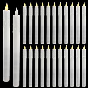Baquler 24 Pcs 10 Inch White Flameless Taper Candles Dripless Battery Operated LED Flickering Candlesticks Window Candle with 3D Flickering Flame for Easter Home Wedding Church Decor