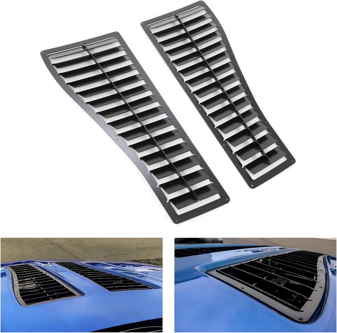 HECASA Steel Hood Louver Inserts Hood Scoop Compatible with 1985-1990 Chevy Chevrolet Camaro Z28 IROC-Z IROC Vented Heat Extractor Steel Black Powder Coated