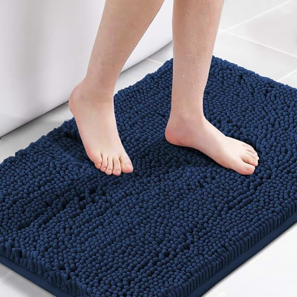 Navy Blue Bath Rug, Bath Mat Non Slip Bath Mats for Bathroom Floor, Bathroom Rug Extra Thick Chenille Rug 29"x 21"