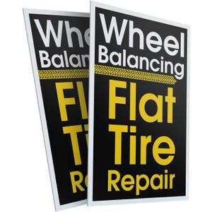 Wheel Balancing Flat Tire Repair (2-Pack) 24 Inch x 36 Inch Plastic Signs Sign Insert 4mm Corrugated Plastic Signs Storefront Window Auto Maintenance Reliable Mechanics Clear Messaging Made in USA